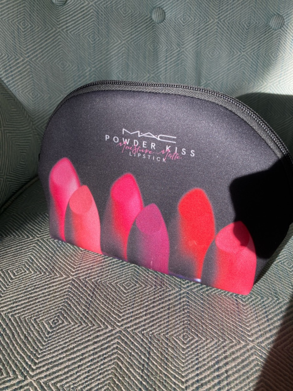 MAC Cosmetics Black Cosmetic Bag with Pink & Red Lipstick Print